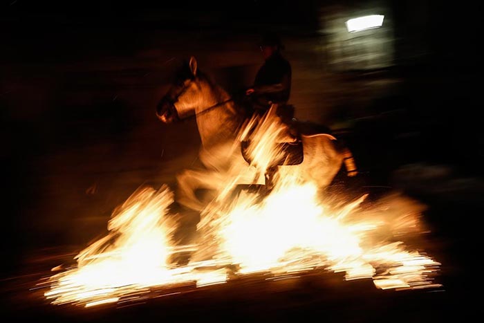 Horses Leap Through Flames at Las Luminarias Festival in Madrid