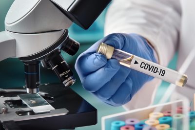 Coronavirus with label Covid-19