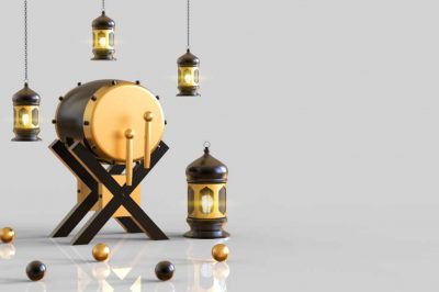 black gold drum islamic, cannon, lantern with arabic pattern