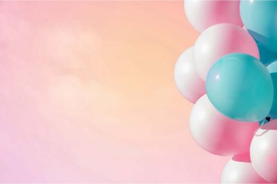 Beautiful panoramic background with pink and blue balloons
